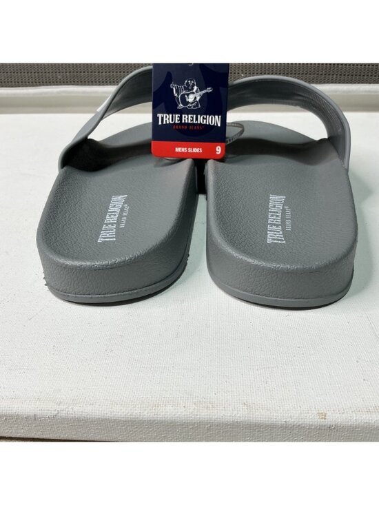 True Religion Mens Slides Gray Logo Size 9 Casual Slip-On Sandals